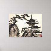 Japans Landschapsinkt Schilderen Canvas Afdruk (Voorkant)