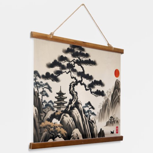 Japans Landschapsinkt Schilderen Hangend Wandkleed (Gebogen)