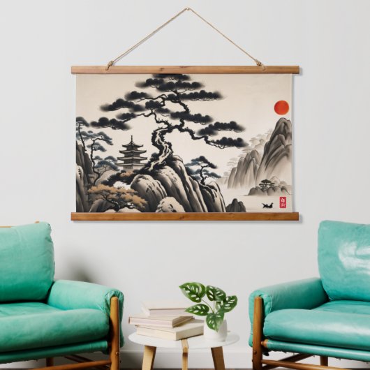 Japans Landschapsinkt Schilderen Hangend Wandkleed (Woonkamer)