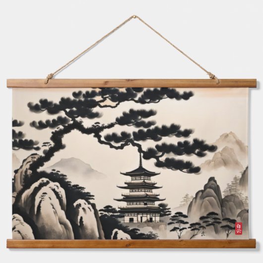 Japans Landschapsinkt Schilderen Hangend Wandkleed (Voorkant)