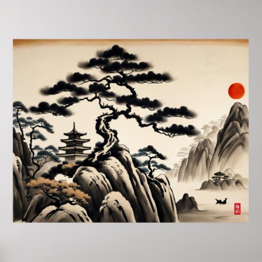 Japans Landschapsinkt Schilderen Poster (Voorkant)