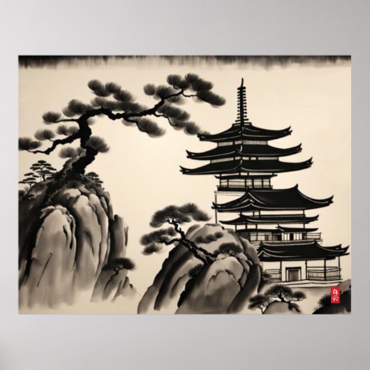 Japans Landschapsinkt Schilderen Poster (Voorkant)