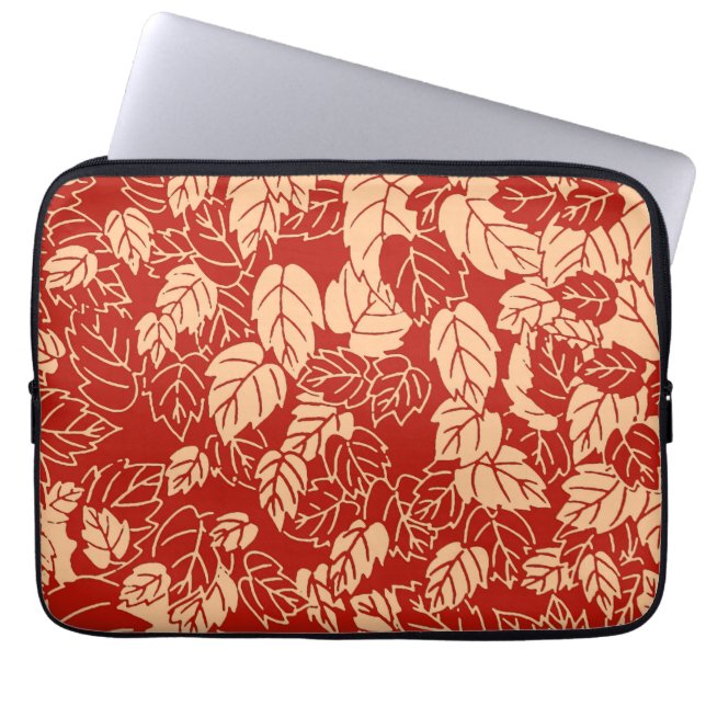 Japans Leaf Print, Mandarijns Oranje Laptop Sleeve (Voorkant)