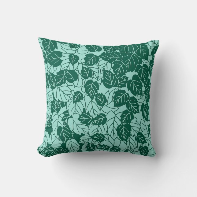 Japans Leaf Print, Turquoise en Aqua Kussen (Voorkant)