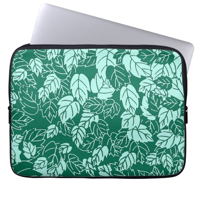Japans Leaf Print, Turquoise en Aqua Laptop Sleeve (Voorkant)