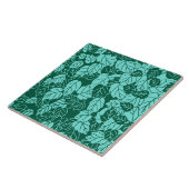 Japans Leaf Print, Turquoise en Aqua Tegeltje (Zijkant)
