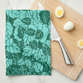 Japans Leaf Print, Turquoise en Aqua Theedoek (Quarter Fold)