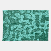 Japans Leaf Print, Turquoise en Aqua Theedoek (Horizontaal)