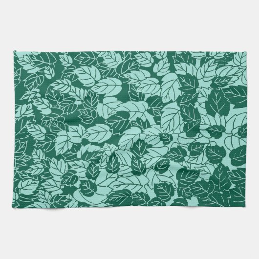 Japans Leaf Print, Turquoise en Aqua Theedoek (Horizontaal)