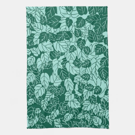 Japans Leaf Print, Turquoise en Aqua Theedoek (Verticaal)