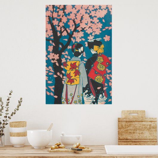 Japans Lesbisch Paar Genieten Sakura Poster (Keuken)