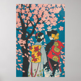 Japans Lesbisch Paar Genieten Sakura Poster