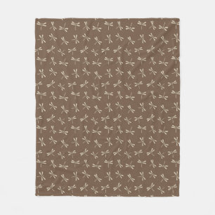 Japans Libellenpatroon, Crème en Taupe Bruin Fleece Deken