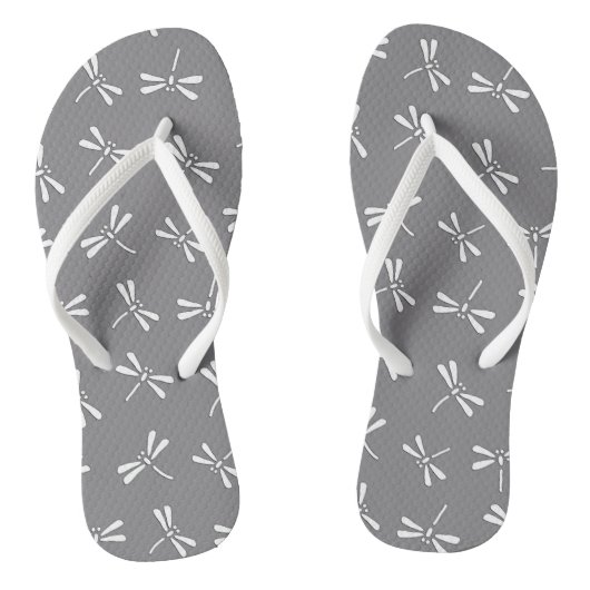 Japans libellenpatroon, grijs en wit teenslippers (Voetbed)