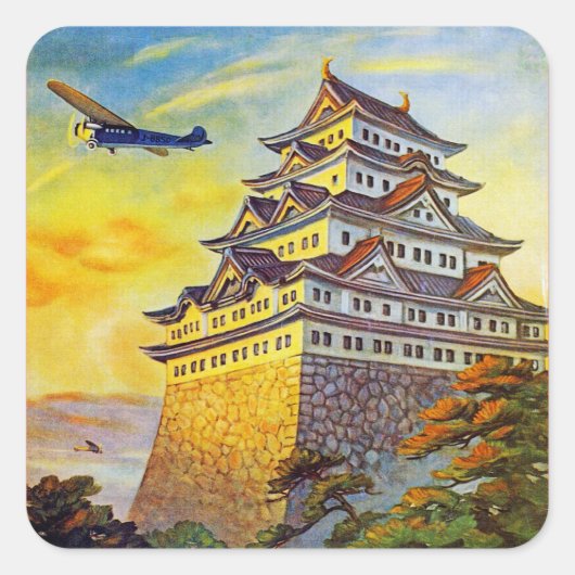 Japans luchtvervoer met Pagoda Vierkante Sticker (Voorkant)