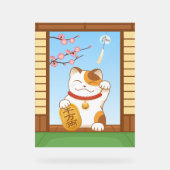 Japans Lucky Calico Cat, Maneki Neko Acryl Bord (Voorkant)