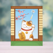 Japans Lucky Calico Cat, Maneki Neko Acryl Bord (Neutraal)