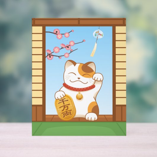 Japans Lucky Calico Cat, Maneki Neko Acryl Bord (Neutraal)