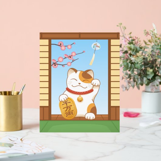 Japans Lucky Calico Cat, Maneki Neko Acryl Bord (Huwelijk)