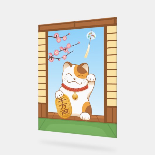 Japans Lucky Calico Cat, Maneki Neko Acryl Bord (Hoek)