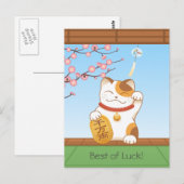 Japans Lucky Calico Cat, Maneki Neko Briefkaart (Voorkant / Achterkant)