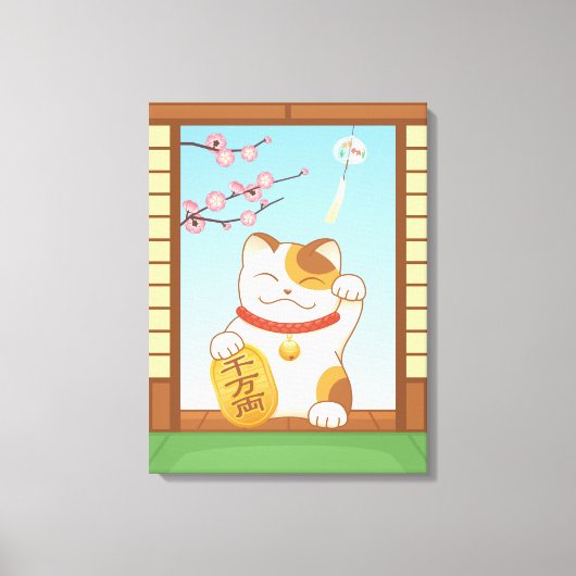 Japans Lucky Calico Cat, Maneki Neko Canvas Afdruk (Voorkant)