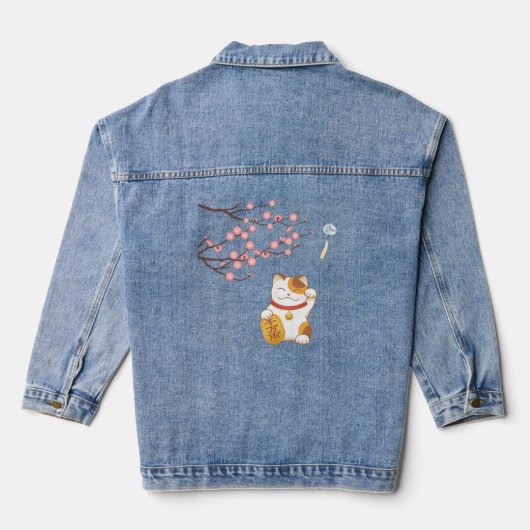 Japans Lucky Calico Cat, Maneki Neko Denim Jacket (Achterkant)