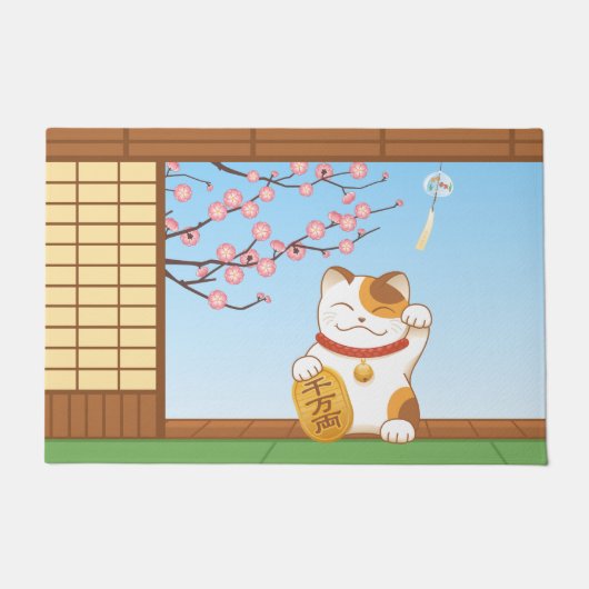 Japans Lucky Calico Cat, Maneki Neko Deurmat (Voorkant)
