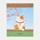 Japans Lucky Calico Cat, Maneki Neko Fleece Deken (Voorkant)