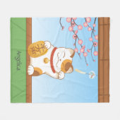 Japans Lucky Calico Cat, Maneki Neko Fleece Deken (Voorkant (Horizontaal))