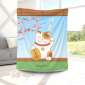 Japans Lucky Calico Cat, Maneki Neko Fleece Deken