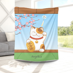 Japans Lucky Calico Cat, Maneki Neko Fleece Deken