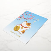 Japans Lucky Calico Cat, Maneki Neko Folie Feestdagenkaart (Gedraaid)