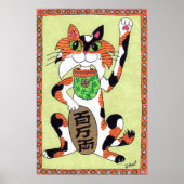 Japans Lucky Calico Cat Maneki Neko Folk Art Poster (Voorkant)