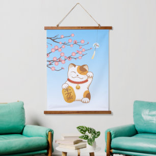 Japans Lucky Calico Cat, Maneki Neko Hangend Wandkleed