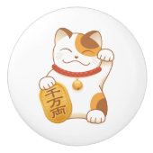 Japans Lucky Calico Cat, Maneki Neko Keramische Knop (Voorkant)