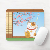 Japans Lucky Calico Cat, Maneki Neko Muismat (Met muis)