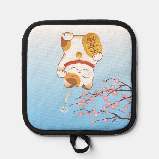 Japans Lucky Calico Cat, Maneki Neko Pannenlap (Voorkant)