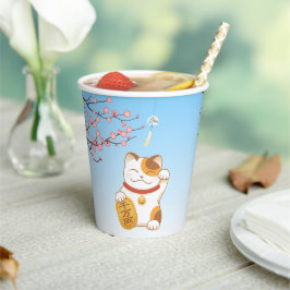 Japans Lucky Calico Cat, Maneki Neko Papieren Bekers