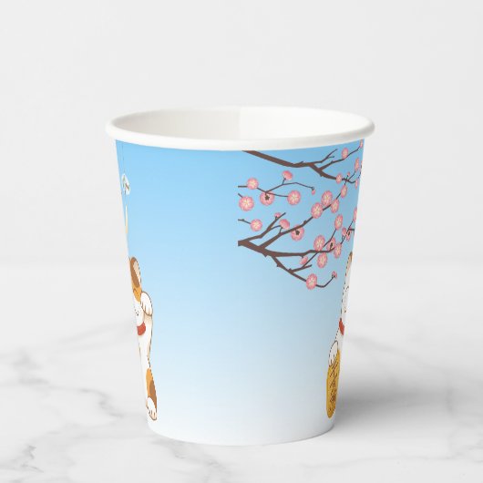 Japans Lucky Calico Cat, Maneki Neko Papieren Bekers (Links)