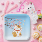 Japans Lucky Calico Cat, Maneki Neko Papieren Bordje (Feest)