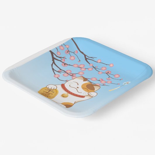 Japans Lucky Calico Cat, Maneki Neko Papieren Bordje (Gebogen)