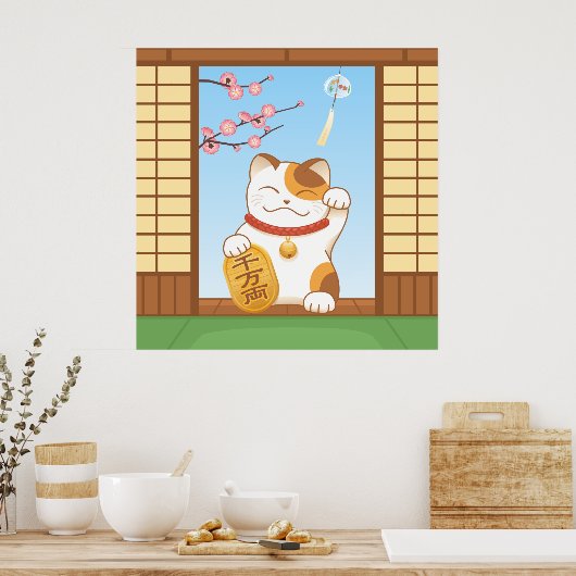 Japans Lucky Calico Cat, Maneki Neko Poster (Keuken)