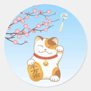 Japans Lucky Calico Cat, Maneki Neko Ronde Sticker