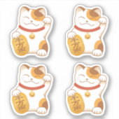Japans Lucky Calico Cat, Maneki Neko, Set van 4 Sticker (Voorkant)