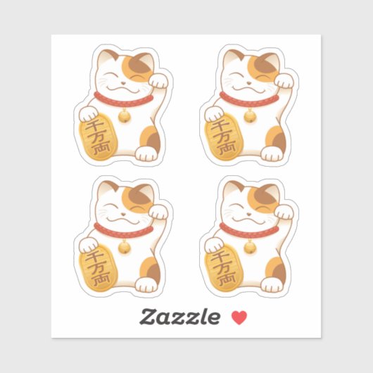 Japans Lucky Calico Cat, Maneki Neko, Set van 4 Sticker (Vel)