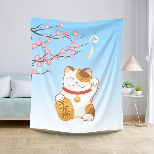Japans Lucky Calico Cat, Maneki Neko Sherpa Deken