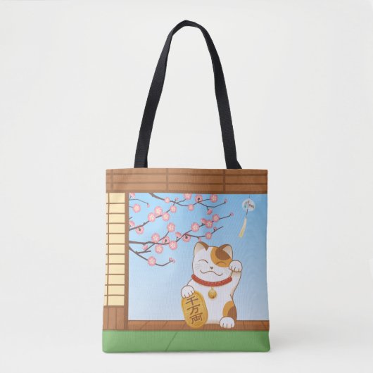 Japans Lucky Calico Cat, Maneki Neko Tote Bag (Voorkant)