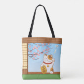 Japans Lucky Calico Cat, Maneki Neko Tote Bag (Achterkant)