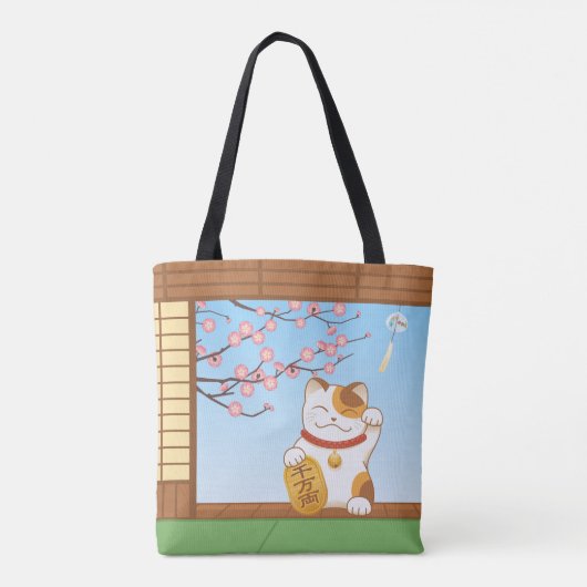 Japans Lucky Calico Cat, Maneki Neko Tote Bag (Achterkant)